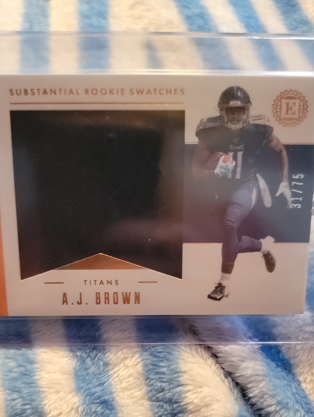 A.J. Brown Tennessee Titans Rookie Swatch Card - Navy Patch Numbered 31/75